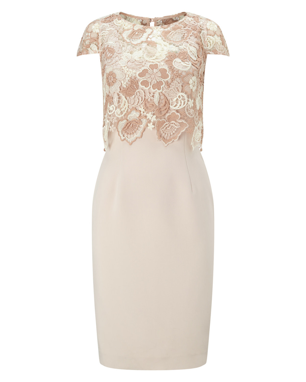Juno Lace Dress - style: shift; neckline: round neck; sleeve style: capped; fit: tailored/fitted; pattern: plain; bust detail: added detail/embellishment at bust; predominant colour: blush; occasions: evening, occasion; length: just above the knee; fibres: polyester/polyamide - stretch; shoulder detail: added shoulder detail; sleeve length: sleeveless; texture group: crepes; pattern type: fabric; embellishment: lace; season: a/w 2015