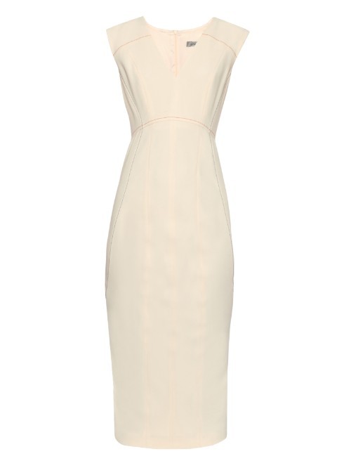 Dardano Dress - style: shift; length: below the knee; neckline: low v-neck; fit: tailored/fitted; pattern: plain; sleeve style: sleeveless; predominant colour: ivory/cream; fibres: polyester/polyamide - stretch; occasions: occasion; sleeve length: sleeveless; pattern type: fabric; texture group: other - light to midweight; season: a/w 2015