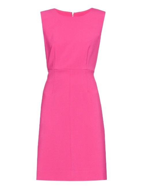 Carrie Dress - style: shift; length: mid thigh; fit: tailored/fitted; pattern: plain; sleeve style: sleeveless; predominant colour: hot pink; fibres: silk - mix; occasions: occasion; neckline: crew; sleeve length: sleeveless; pattern type: fabric; texture group: other - light to midweight; season: a/w 2015