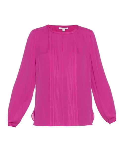 Meadow Blouse - pattern: plain; style: blouse; predominant colour: hot pink; occasions: casual, creative work; length: standard; fibres: silk - 100%; fit: body skimming; neckline: crew; sleeve length: long sleeve; sleeve style: standard; texture group: silky - light; pattern type: fabric; season: a/w 2015