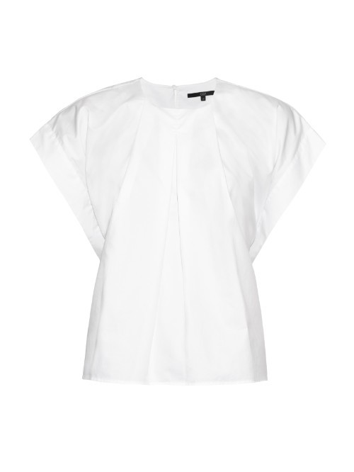 Kimono Sleeve Cotton Poplin Shirt - neckline: shirt collar/peter pan/zip with opening; sleeve style: dolman/batwing; pattern: plain; style: shirt; predominant colour: white; occasions: casual; length: standard; fibres: cotton - 100%; fit: straight cut; sleeve length: short sleeve; pattern type: fabric; texture group: woven light midweight; season: a/w 2015