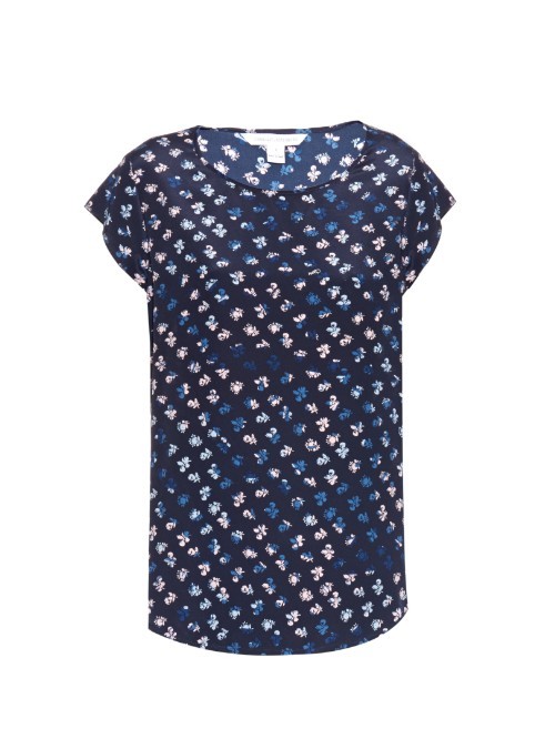 Andressa Top - neckline: round neck; sleeve style: angel/waterfall; secondary colour: white; predominant colour: navy; occasions: casual; length: standard; style: top; fibres: silk - 100%; fit: straight cut; sleeve length: short sleeve; texture group: crepes; pattern type: fabric; pattern size: standard; pattern: patterned/print; multicoloured: multicoloured; season: a/w 2015