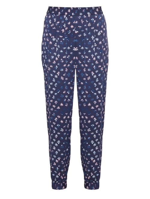 Janeta Trousers - length: standard; waist detail: elasticated waist; style: peg leg; waist: mid/regular rise; secondary colour: white; predominant colour: navy; occasions: casual, creative work; fibres: silk - 100%; fit: tapered; pattern type: fabric; pattern: florals; texture group: woven light midweight; pattern size: standard (bottom); season: a/w 2015