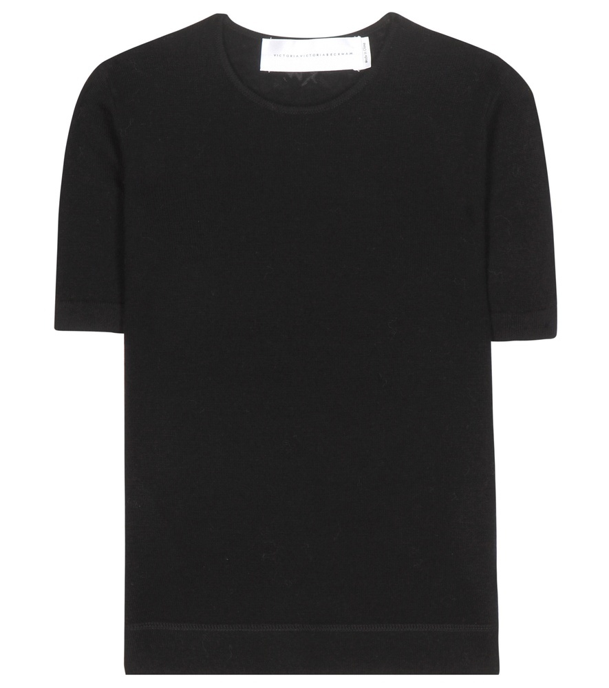 Wool And Cashmere Blend Top - pattern: plain; predominant colour: black; occasions: casual; length: standard; style: top; fit: straight cut; neckline: crew; sleeve length: short sleeve; sleeve style: standard; texture group: knits/crochet; pattern type: knitted - fine stitch; fibres: cashmere - mix; season: a/w 2015