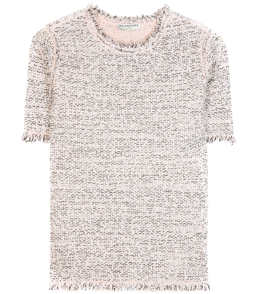 Frayed Tweed Top - style: t-shirt; pattern: herringbone/tweed; predominant colour: ivory/cream; secondary colour: stone; occasions: casual, creative work; length: standard; fibres: wool - mix; fit: straight cut; neckline: crew; sleeve length: short sleeve; sleeve style: standard; pattern type: fabric; pattern size: standard; texture group: tweed - light/midweight; season: a/w 2015