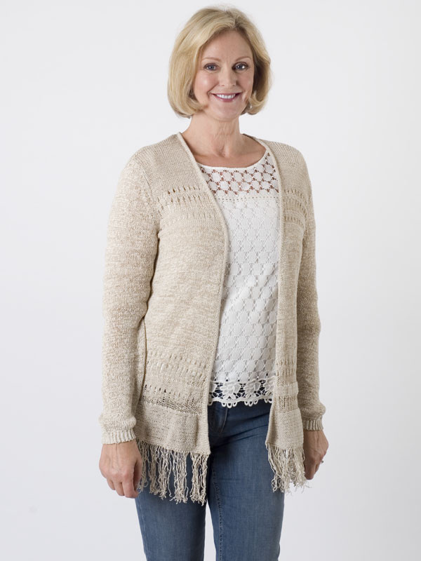 Gerry Weber Crochet Knit Cardigan - pattern: plain; neckline: collarless open; style: open front; predominant colour: ivory/cream; occasions: casual, creative work; length: standard; fibres: cotton - mix; fit: standard fit; sleeve length: long sleeve; sleeve style: standard; texture group: knits/crochet; pattern type: knitted - other; season: a/w 2015