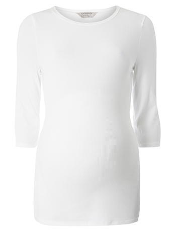 Womens **Maternity Ivory Longline Ribbed Top Ivory - neckline: round neck; pattern: plain; length: below the bottom; predominant colour: ivory/cream; occasions: casual, work, creative work; style: top; fibres: viscose/rayon - stretch; fit: body skimming; sleeve length: 3/4 length; sleeve style: standard; pattern type: fabric; texture group: jersey - stretchy/drapey; season: a/w 2015