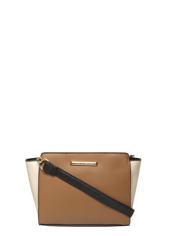 Womens Tan And Bone Crossbody Bag Brown - secondary colour: ivory/cream; predominant colour: tan; occasions: casual, creative work; type of pattern: standard; style: messenger; length: across body/long; size: standard; material: faux leather; pattern: plain; finish: plain; season: a/w 2015