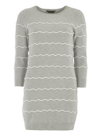 Womens Grey Wavy Stripe Jumper Grey/White - pattern: plain; style: standard; secondary colour: white; predominant colour: light grey; occasions: casual, creative work; fibres: polyester/polyamide - mix; fit: standard fit; neckline: crew; length: mid thigh; sleeve length: 3/4 length; sleeve style: standard; texture group: knits/crochet; pattern type: knitted - fine stitch; season: a/w 2015