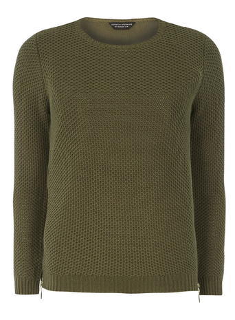 Womens Khaki Chiffon Hem Jumper Green - pattern: plain; style: standard; predominant colour: khaki; occasions: casual, creative work; length: standard; fibres: acrylic - mix; fit: standard fit; neckline: crew; sleeve length: long sleeve; sleeve style: standard; texture group: knits/crochet; pattern type: knitted - other; season: a/w 2015