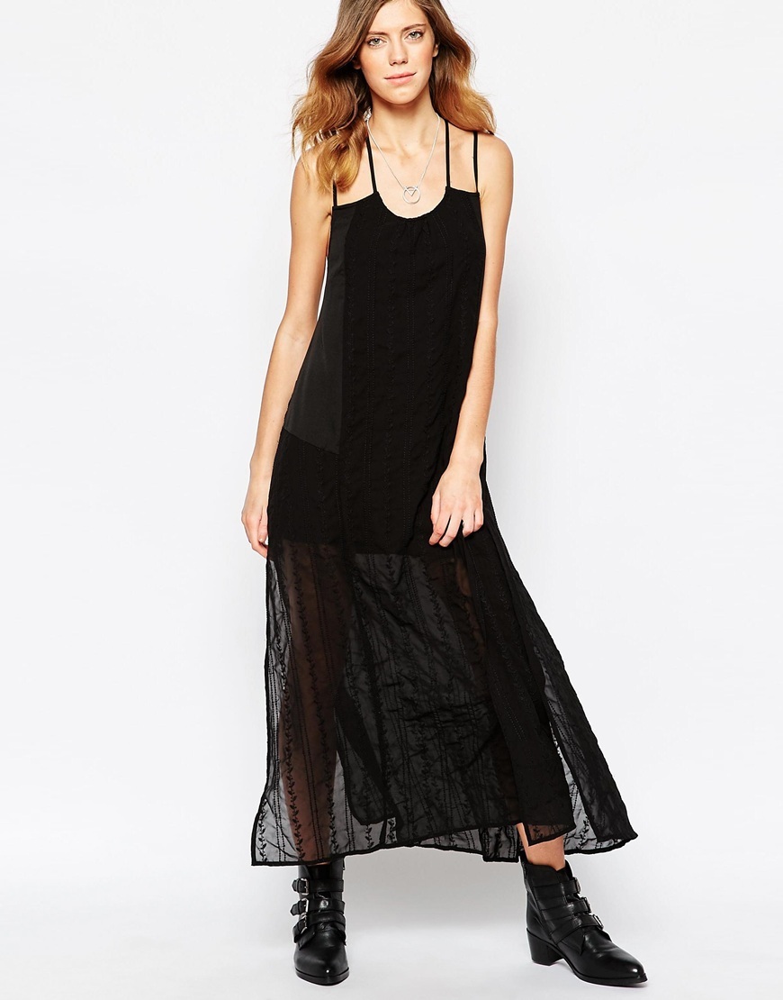 Merge Maxi Dress Black - length: calf length; neckline: round neck; pattern: plain; sleeve style: sleeveless; style: maxi dress; predominant colour: black; occasions: evening; fit: soft a-line; fibres: polyester/polyamide - 100%; hip detail: soft pleats at hip/draping at hip/flared at hip; sleeve length: sleeveless; texture group: sheer fabrics/chiffon/organza etc.; pattern type: fabric; season: a/w 2015