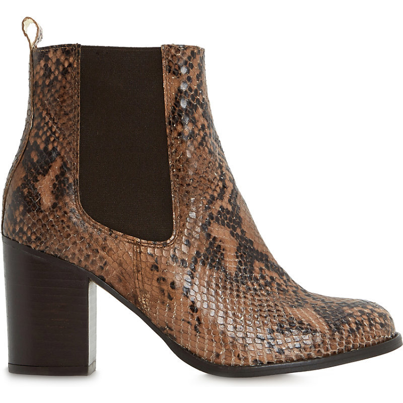 Prynn Leather Snake Embossed Heeled Chelsea Boots, Women's, Eur 38 / 5 Uk Women, Natural Reptile - secondary colour: chocolate brown; predominant colour: black; occasions: casual; material: leather; heel height: mid; embellishment: elasticated; heel: block; toe: round toe; boot length: ankle boot; finish: plain; pattern: animal print; style: chelsea; season: a/w 2015