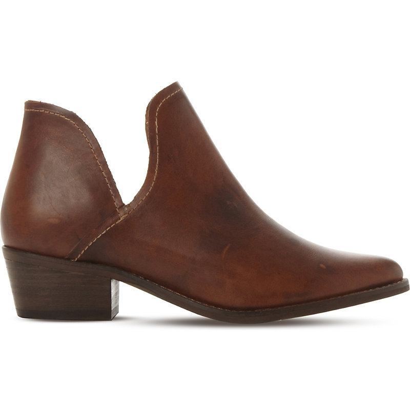 Cutout Leather Ankle Boots, Women's, Eur 41 / 8 Uk Women, Tan/Brown - predominant colour: chocolate brown; occasions: casual; material: leather; heel height: flat; heel: block; toe: round toe; boot length: ankle boot; style: standard; finish: plain; pattern: plain; season: a/w 2015