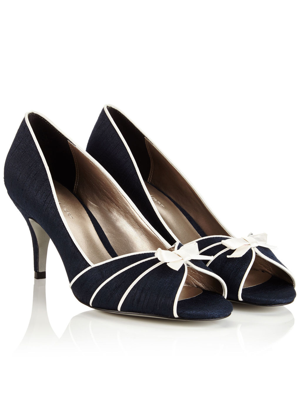 Piping Detail Peeptoe Shoe - secondary colour: ivory/cream; predominant colour: royal blue; occasions: casual; material: fabric; heel height: high; heel: stiletto; toe: open toe/peeptoe; style: courts; finish: plain; pattern: plain; embellishment: bow; season: a/w 2015