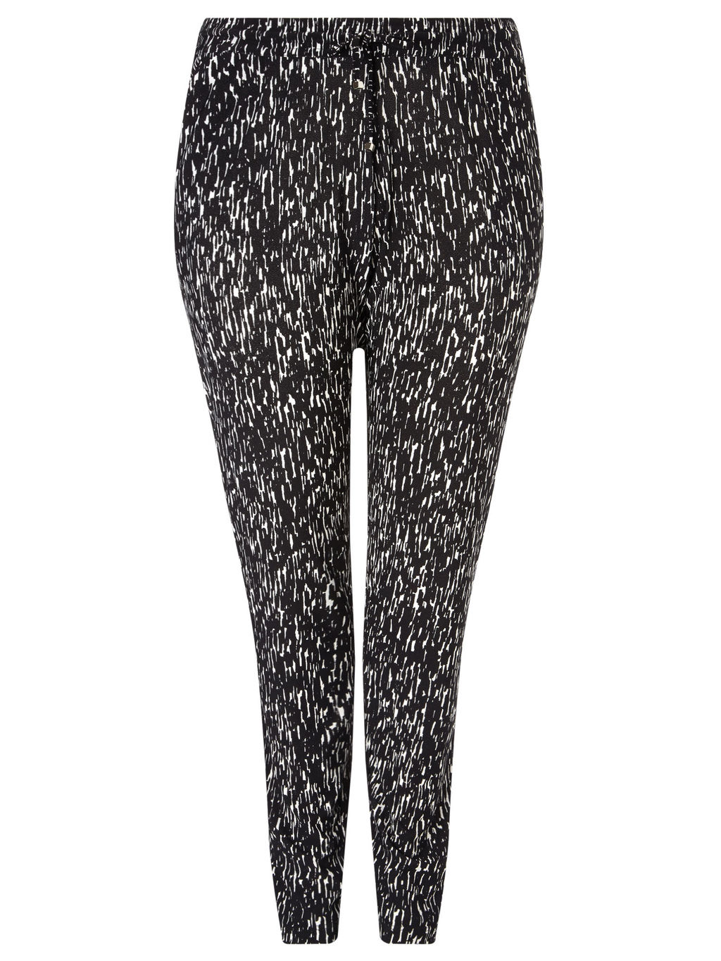 Print Jersey Trousers, Black - length: standard; style: harem/slouch; waist detail: belted waist/tie at waist/drawstring; waist: mid/regular rise; secondary colour: mid grey; predominant colour: black; occasions: casual; fibres: polyester/polyamide - stretch; fit: tapered; pattern type: fabric; pattern: patterned/print; texture group: jersey - stretchy/drapey; multicoloured: multicoloured; season: a/w 2015