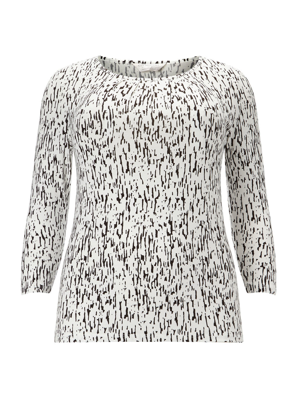 Monochrome Bark Print Top - predominant colour: white; secondary colour: black; occasions: casual; length: standard; style: top; fibres: viscose/rayon - stretch; fit: body skimming; neckline: crew; sleeve length: long sleeve; sleeve style: standard; pattern type: fabric; pattern: patterned/print; texture group: jersey - stretchy/drapey; multicoloured: multicoloured; season: a/w 2015