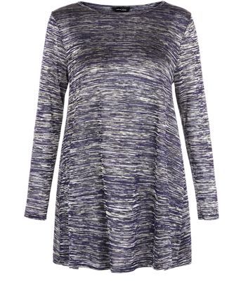 Navy Space Dye Long Sleeve Swing Top - neckline: round neck; pattern: plain; length: below the bottom; predominant colour: navy; secondary colour: silver; occasions: casual, creative work; style: top; fibres: polyester/polyamide - stretch; fit: loose; sleeve length: long sleeve; sleeve style: standard; pattern type: fabric; texture group: jersey - stretchy/drapey; season: a/w 2015