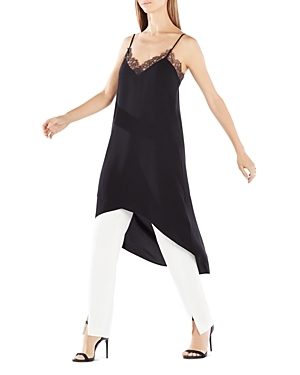 Astrella Asymmetric Draped Slip Dress - length: mid thigh; neckline: low v-neck; sleeve style: spaghetti straps; fit: loose; pattern: plain; bust detail: added detail/embellishment at bust; predominant colour: black; occasions: evening, creative work; style: slip dress; fibres: silk - mix; back detail: longer hem at back than at front; sleeve length: sleeveless; texture group: silky - light; pattern type: fabric; embellishment: lace; season: a/w 2015