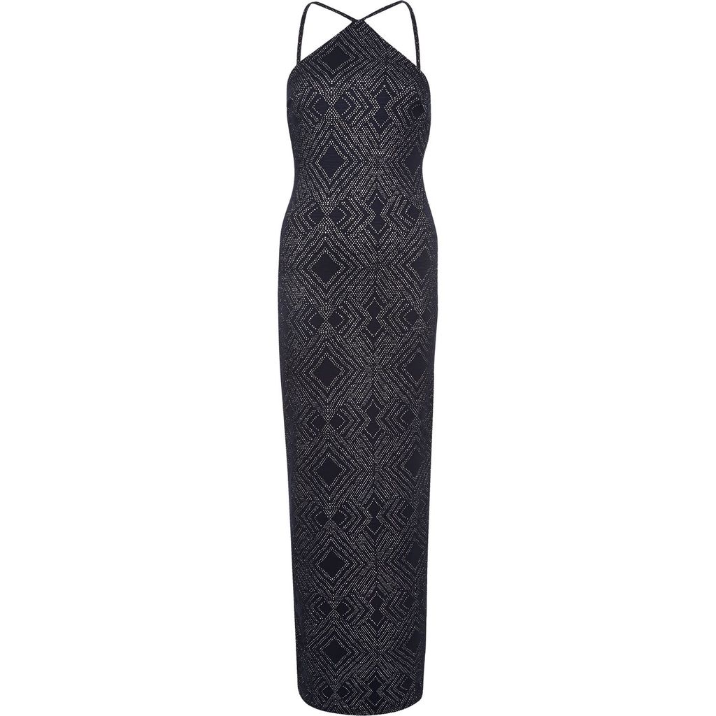Womens Navy Sparkly Bodycon Maxi Dress - sleeve style: sleeveless; style: maxi dress; neckline: low halter neck; predominant colour: navy; occasions: evening; length: floor length; fit: body skimming; fibres: polyester/polyamide - stretch; sleeve length: sleeveless; pattern type: fabric; pattern: patterned/print; texture group: jersey - stretchy/drapey; embellishment: sequins; season: a/w 2015