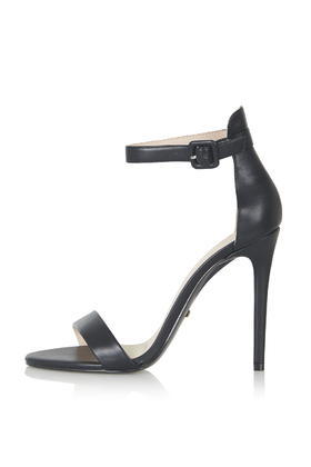 Rita Two Part Skinny Sandals - predominant colour: black; occasions: evening, occasion; material: faux leather; heel height: high; heel: stiletto; toe: open toe/peeptoe; style: strappy; finish: plain; pattern: plain; season: a/w 2015