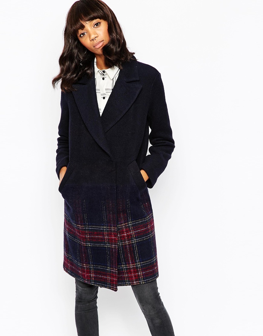 Coat In Ombre Check Multi - pattern: plain; style: single breasted; collar: standard lapel/rever collar; length: mid thigh; predominant colour: black; fit: straight cut (boxy); fibres: acrylic - mix; sleeve length: long sleeve; sleeve style: standard; collar break: medium; pattern type: fabric; texture group: woven bulky/heavy; embellishment: quilted; occasions: creative work; season: a/w 2015