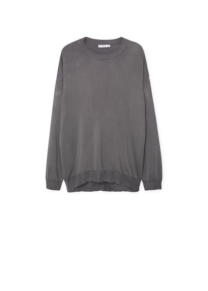 Ribbed Edges Sweater - pattern: plain; length: below the bottom; style: standard; predominant colour: charcoal; occasions: casual, creative work; fibres: cotton - mix; fit: loose; neckline: crew; sleeve length: long sleeve; sleeve style: standard; texture group: knits/crochet; pattern type: knitted - fine stitch; season: a/w 2015