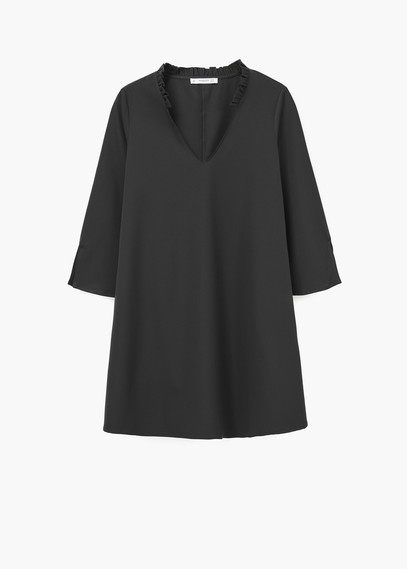 V Neckline Dress - style: shift; length: mid thigh; neckline: v-neck; pattern: plain; predominant colour: charcoal; occasions: evening, creative work; fit: soft a-line; fibres: polyester/polyamide - 100%; sleeve length: 3/4 length; sleeve style: standard; texture group: crepes; pattern type: fabric; season: a/w 2015