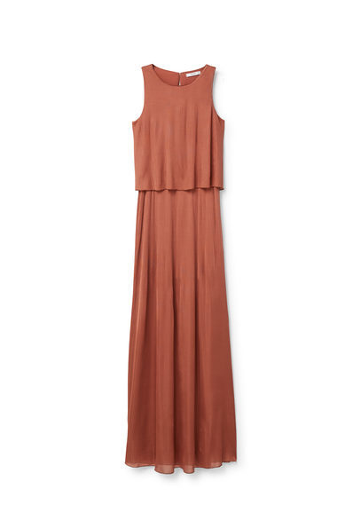 Double Layer Long Dress - pattern: plain; sleeve style: sleeveless; style: maxi dress; length: ankle length; predominant colour: terracotta; occasions: evening; fit: soft a-line; fibres: polyester/polyamide - 100%; neckline: crew; hip detail: soft pleats at hip/draping at hip/flared at hip; sleeve length: sleeveless; texture group: sheer fabrics/chiffon/organza etc.; pattern type: fabric; season: a/w 2015