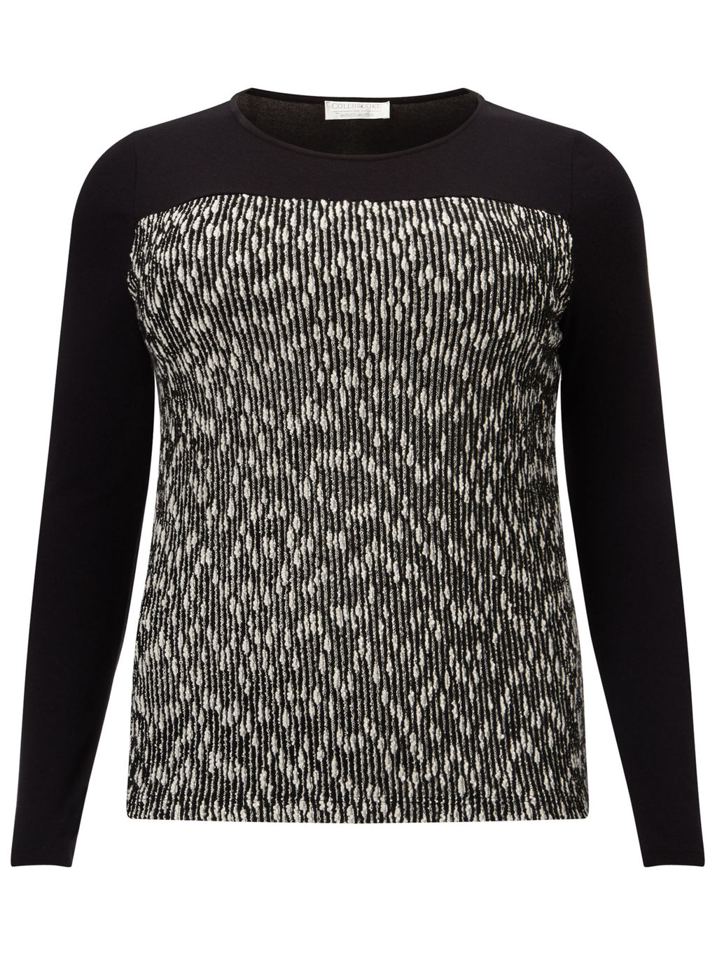 Textured Jumper, Black/Multi - style: standard; secondary colour: mid grey; predominant colour: black; occasions: casual; length: standard; fibres: viscose/rayon - 100%; fit: slim fit; neckline: crew; sleeve length: long sleeve; sleeve style: standard; texture group: knits/crochet; pattern type: fabric; pattern: colourblock; multicoloured: multicoloured; season: a/w 2015