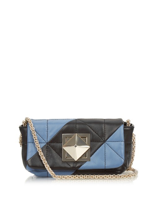 Le Copain Quilted Leather Cross Body Bag - secondary colour: diva blue; predominant colour: black; occasions: evening, occasion; type of pattern: standard; style: shoulder; length: across body/long; size: small; material: leather; embellishment: quilted; finish: plain; pattern: colourblock; season: a/w 2015