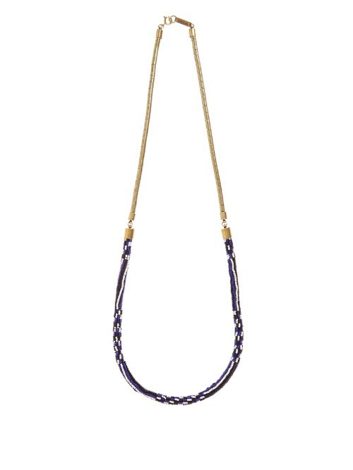Bou Saf Saf Necklace - predominant colour: navy; secondary colour: gold; occasions: evening, occasion; length: long; size: standard; material: chain/metal; finish: metallic; embellishment: beading; season: a/w 2015; style: bead
