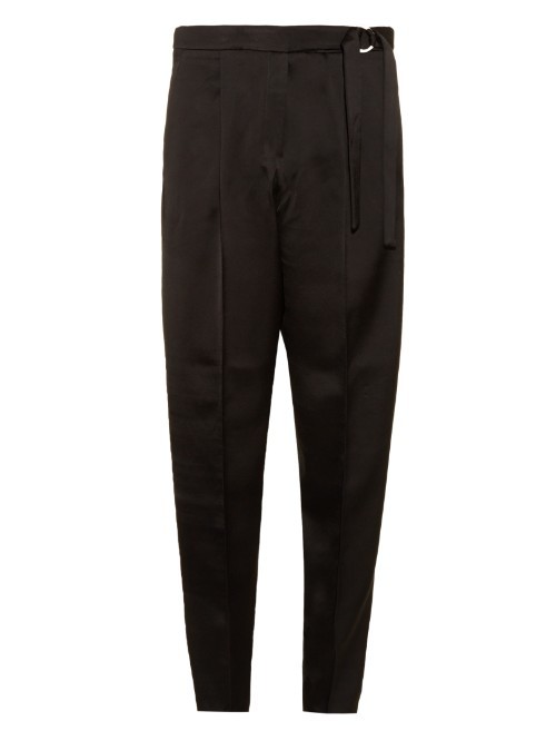 Crepe De Chine Straight Leg Trousers - pattern: plain; waist: high rise; waist detail: belted waist/tie at waist/drawstring; predominant colour: black; occasions: evening; length: ankle length; fibres: polyester/polyamide - 100%; texture group: crepes; fit: straight leg; pattern type: fabric; style: standard; season: a/w 2015
