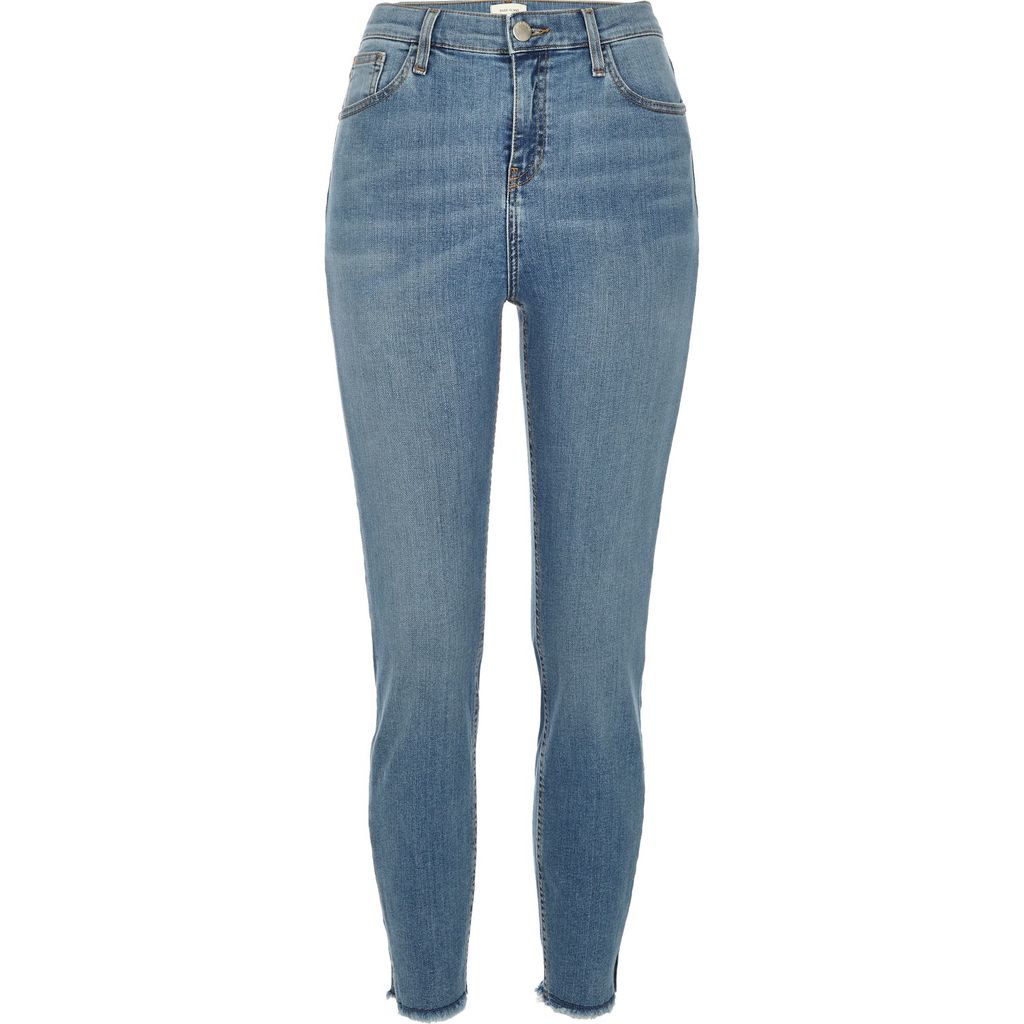 Womens Mid Wash High Rise Lori Skinny Jeans - style: skinny leg; length: standard; pattern: plain; waist: high rise; pocket detail: traditional 5 pocket; predominant colour: denim; occasions: casual; fibres: cotton - stretch; jeans detail: shading down centre of thigh; texture group: denim; pattern type: fabric; season: a/w 2015