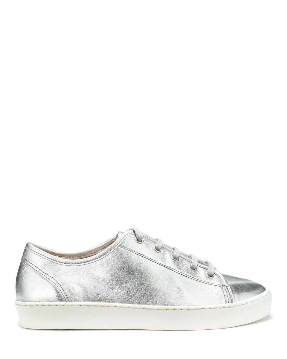 Ayda Leather Trainers - predominant colour: silver; occasions: casual, creative work; material: leather; heel height: flat; toe: round toe; style: trainers; finish: metallic; pattern: plain; shoe detail: moulded soul; season: a/w 2015