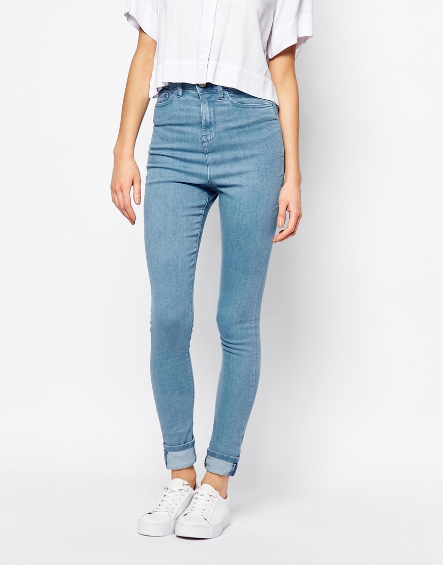 Anika High Waist Skinny Jeans True Blue - style: skinny leg; length: standard; pattern: plain; waist: high rise; predominant colour: pale blue; occasions: casual; fibres: cotton - stretch; texture group: denim; pattern type: fabric; season: a/w 2015