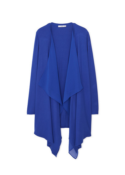 Waterfall Cardigan - pattern: plain; neckline: waterfall neck; length: below the bottom; style: open front; predominant colour: royal blue; occasions: casual; fibres: viscose/rayon - stretch; fit: loose; sleeve length: long sleeve; sleeve style: standard; pattern type: fabric; texture group: jersey - stretchy/drapey; season: a/w 2015