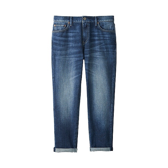 Women Slim Boyfriend Fit Ankle Jeans Blue - style: boyfriend; pattern: plain; pocket detail: traditional 5 pocket; waist: mid/regular rise; predominant colour: navy; occasions: casual; length: ankle length; fibres: cotton - stretch; jeans detail: whiskering, shading down centre of thigh; jeans & bottoms detail: turn ups; texture group: denim; pattern type: fabric; season: a/w 2015
