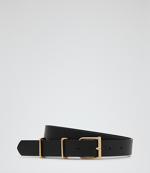 Theon Leather Belt - predominant colour: black; occasions: casual, creative work; type of pattern: standard; style: classic; size: standard; worn on: hips; material: leather; pattern: plain; finish: plain; season: a/w 2015