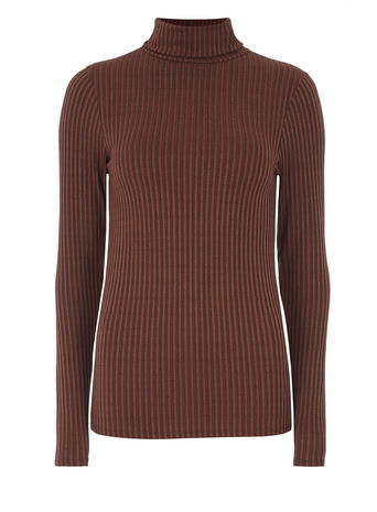 Womens Tall: Rust Rib Roll Neck Top Red - pattern: plain; neckline: roll neck; predominant colour: tan; occasions: casual; length: standard; style: top; fibres: polyester/polyamide - stretch; fit: body skimming; sleeve length: long sleeve; sleeve style: standard; texture group: knits/crochet; pattern type: fabric; season: a/w 2015