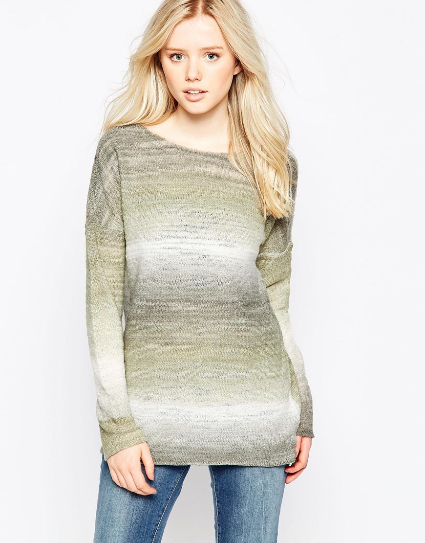 Striped Jumper Mermaid - neckline: round neck; pattern: horizontal stripes; length: below the bottom; style: standard; secondary colour: ivory/cream; predominant colour: khaki; occasions: casual; fibres: acrylic - mix; fit: standard fit; sleeve length: long sleeve; sleeve style: standard; texture group: knits/crochet; pattern type: knitted - fine stitch; pattern size: standard; season: a/w 2015