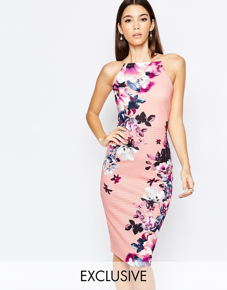 High Neck Pencil Dress In Elegant Blossom Floral Dark Blush Floral - style: shift; sleeve style: sleeveless; neckline: high neck; secondary colour: pink; predominant colour: navy; occasions: evening, occasion; length: on the knee; fit: body skimming; fibres: polyester/polyamide - stretch; sleeve length: sleeveless; pattern type: fabric; pattern size: standard; pattern: florals; texture group: jersey - stretchy/drapey; multicoloured: multicoloured; season: a/w 2015