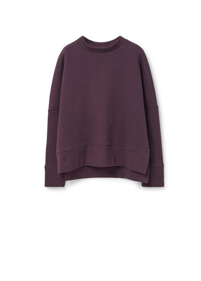 Cotton Sweatshirt - pattern: plain; style: sweat top; predominant colour: purple; occasions: casual, creative work; length: standard; fibres: cotton - mix; fit: body skimming; neckline: crew; back detail: longer hem at back than at front; sleeve length: long sleeve; sleeve style: standard; pattern type: fabric; texture group: other - light to midweight; season: a/w 2015
