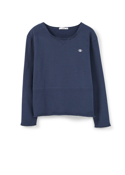Mixed Cotton Sweatshirt - neckline: round neck; pattern: plain; style: sweat top; predominant colour: navy; occasions: casual; length: standard; fibres: cotton - 100%; fit: body skimming; sleeve length: long sleeve; sleeve style: standard; pattern type: fabric; texture group: other - light to midweight; season: a/w 2015