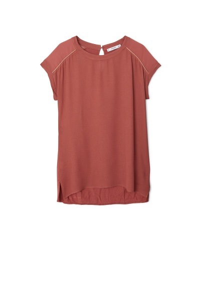 Decorative Trim Top - neckline: round neck; pattern: plain; predominant colour: terracotta; occasions: casual; length: standard; style: top; fibres: viscose/rayon - 100%; fit: body skimming; sleeve length: short sleeve; sleeve style: standard; pattern type: fabric; texture group: other - light to midweight; season: a/w 2015
