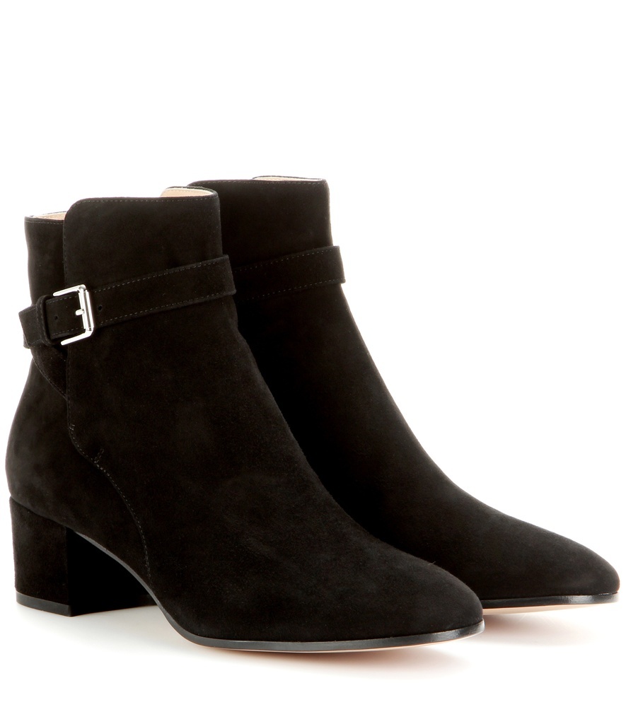 Suede Ankle Boots - predominant colour: black; occasions: casual; material: suede; heel height: mid; embellishment: buckles; heel: block; toe: round toe; boot length: ankle boot; style: standard; finish: plain; pattern: plain; season: a/w 2015