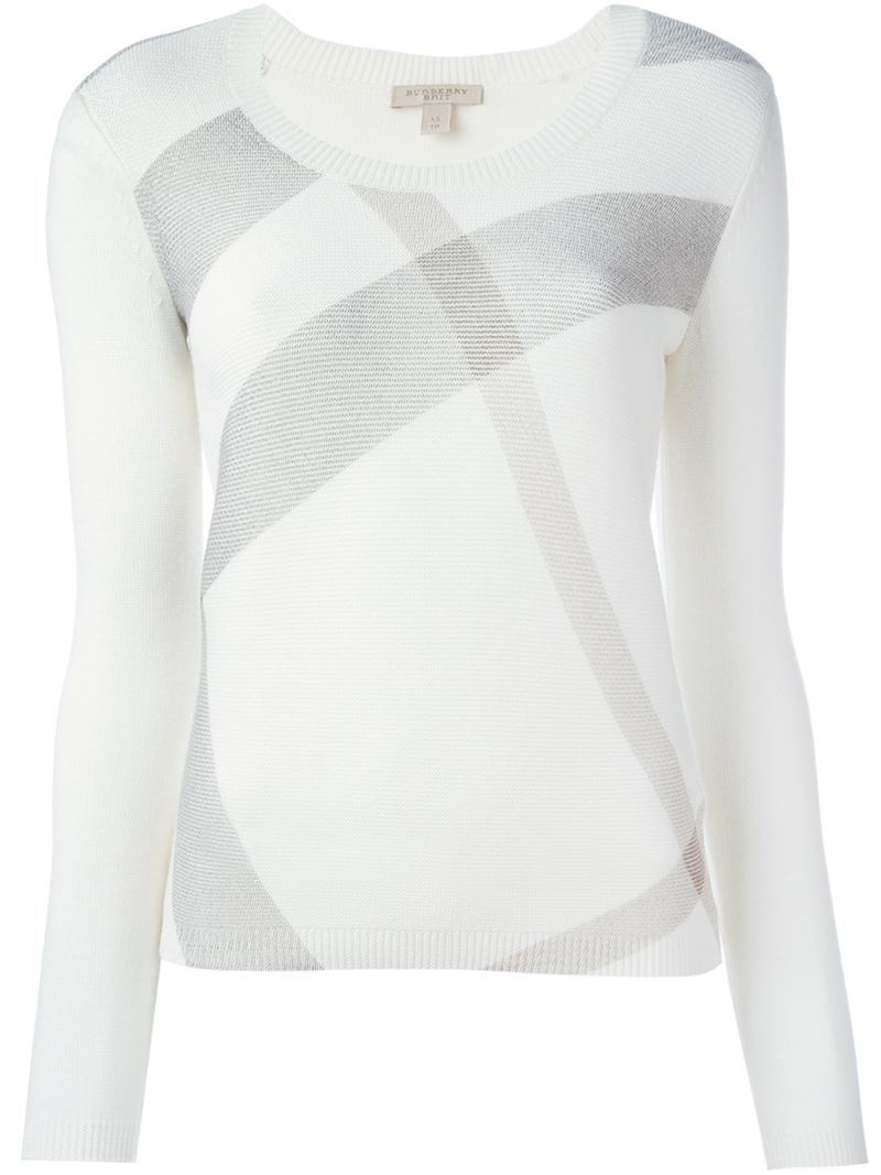 Checked Jumper - neckline: round neck; pattern: checked/gingham; style: standard; predominant colour: white; secondary colour: light grey; occasions: casual, creative work; length: standard; fibres: wool - mix; fit: slim fit; sleeve length: long sleeve; sleeve style: standard; texture group: knits/crochet; pattern type: knitted - fine stitch; pattern size: standard; season: a/w 2015