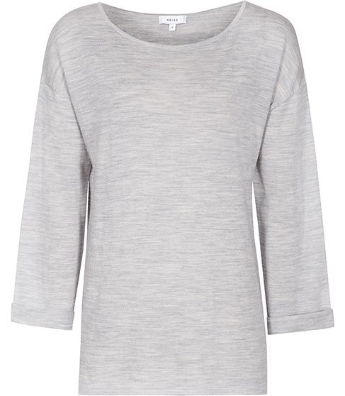 Polly Lightweight Jumper - neckline: round neck; pattern: plain; style: standard; predominant colour: light grey; occasions: casual; length: standard; fibres: wool - 100%; fit: slim fit; sleeve length: 3/4 length; sleeve style: standard; texture group: knits/crochet; pattern type: fabric; season: a/w 2015