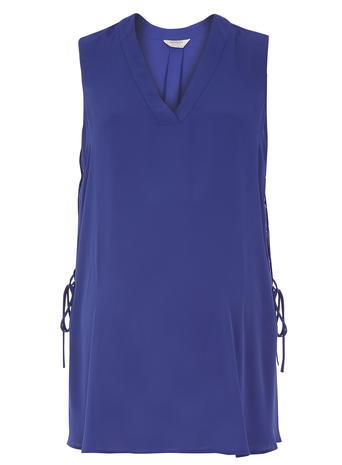 Womens **Maternity Marine Blue Eyelet Top Blue - neckline: v-neck; pattern: plain; sleeve style: sleeveless; predominant colour: royal blue; occasions: casual, creative work; style: top; fibres: polyester/polyamide - 100%; fit: straight cut; length: mid thigh; sleeve length: sleeveless; texture group: sheer fabrics/chiffon/organza etc.; pattern type: fabric; season: a/w 2015