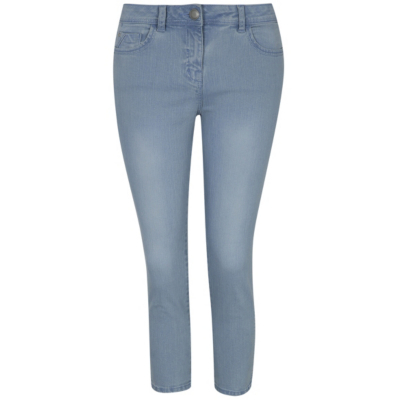 Cropped Denim Jeans Light Denim - style: skinny leg; pattern: plain; pocket detail: traditional 5 pocket; waist: mid/regular rise; predominant colour: denim; occasions: casual, creative work; length: calf length; fibres: cotton - stretch; jeans detail: shading down centre of thigh, washed/faded; texture group: denim; pattern type: fabric; season: a/w 2015