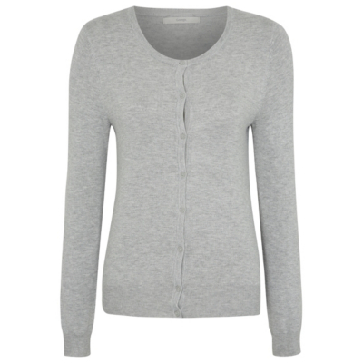 Crew Neck Cardigan Light Grey - neckline: round neck; pattern: plain; predominant colour: light grey; occasions: casual, work, creative work; length: standard; style: standard; fibres: viscose/rayon - stretch; fit: standard fit; sleeve length: long sleeve; sleeve style: standard; texture group: knits/crochet; pattern type: knitted - fine stitch; season: a/w 2015